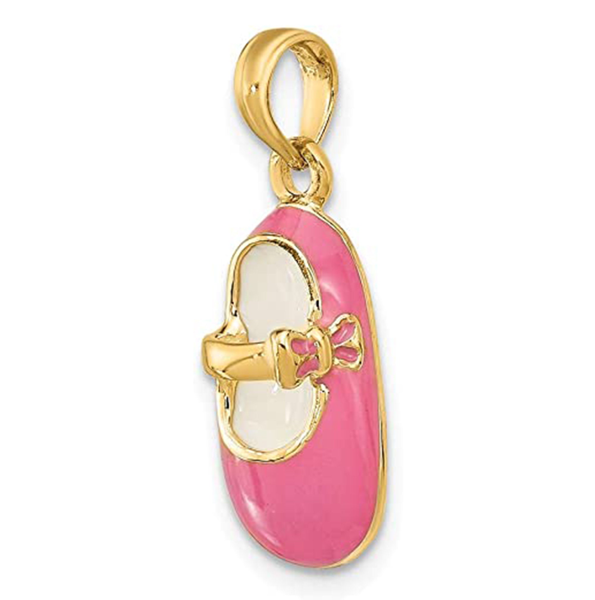 Pink Enamel BABY SHOE Charm Pendant, 925 Sterling Silver Enamel Charm