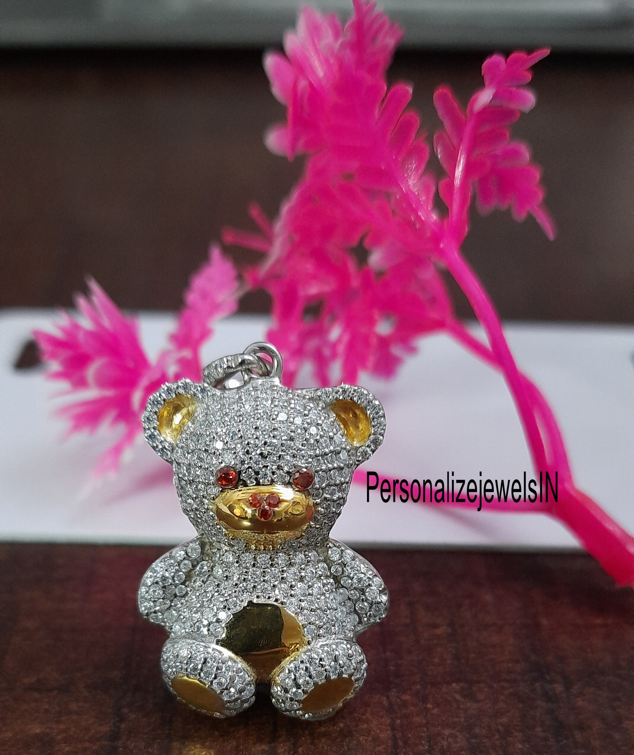 Designer Teddy Bear Moissanite, CZ Diamond 925 Sterling Silver Charm Pendant,  Beautiful Teddy Bear, Teddy Bear Pendant - Etsy