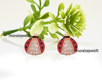 925 Sterling Silver Hiddleston Coccinelle Émail CZ Boucles D'oreilles, Bug Charm Costume Bébé Taches Noires Coccinelle CZ Bijoux