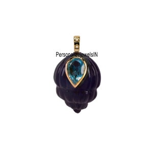 Gemstone Shell Charm, 14k Gemstone Cowrie Shell Pendant, Gemstone Shell Jewelry, Beach Sea Shell Charm, Handmade Hand Carved Shell Pendant image 7