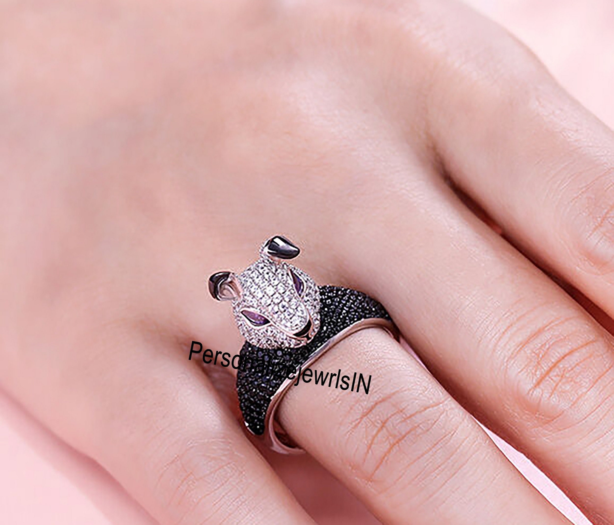 Teddy Bear Face Ring, 14K Gold Teddy Bear Ring for Women, CZ Diamond Teddy Bear Ring, Pave CZ