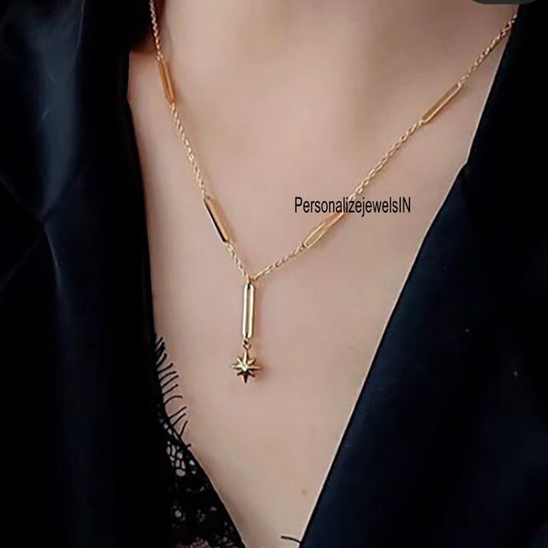 Collier de chaîne de trombone, collier pendentif étoile Chunky, chaîne de trombone sterling 925 ou simple, bijoux pour femmes