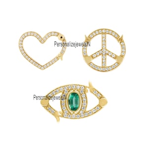 Wholesale 14K Gold Enhancer CZ Charm Holder, Gemstone Heart Silver Enhancer, Evil Eye Charm Holder, Multi Gemstone Charm Holder