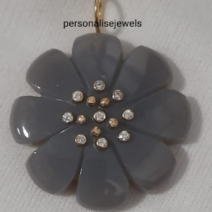 Hand Craving Flower Charm, Gemstone Flower Pendant, Rose Quartz Flower Pendant, Designer Flower Pendant, 14K Gold Gemstone Flower Pendant