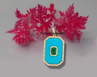 Pendentif lapis lazuli, pendentif turquoise, collier fait main pour femme, pendentif diamant rubis émeraude CZ, cadeau unique pour elle