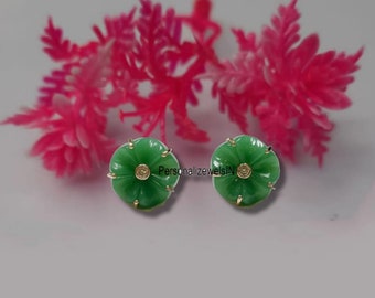 Green Onyx Flower Earrings, Gardenia Flower Earrings, Silver Stud Earrings, Green Flower Earrings, Handmade Jewelry