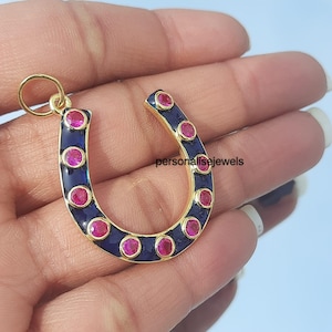 Lucky Horseshoe Pendant, Silver Enamel Horseshoe Charm, Mossanite Horseshoe Pendant Necklace, Wholesale Pendant Jewelry,  Diamond Horseshoe