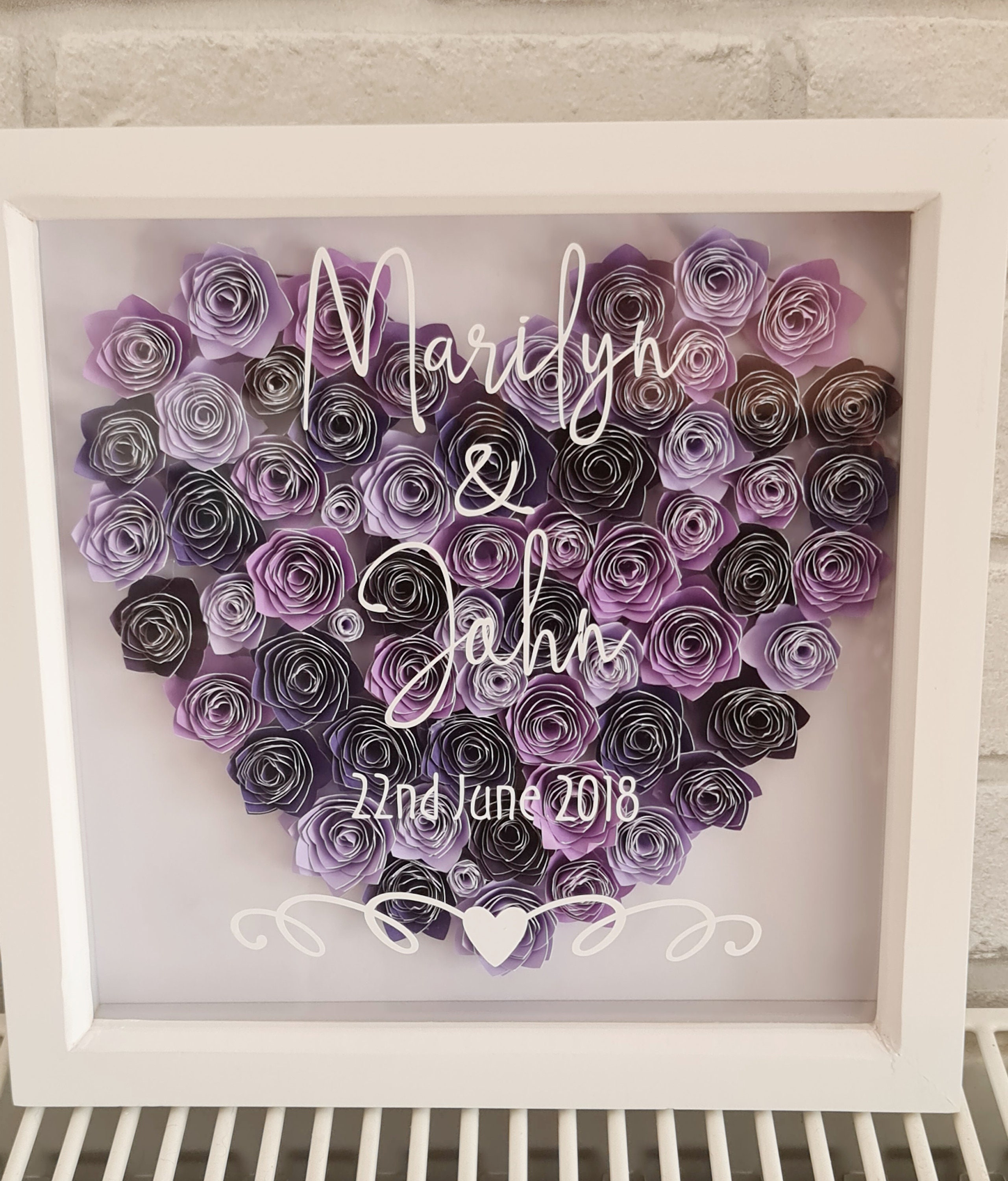 Personalised paper rose shadow box. Birthday anniversary new Etsy