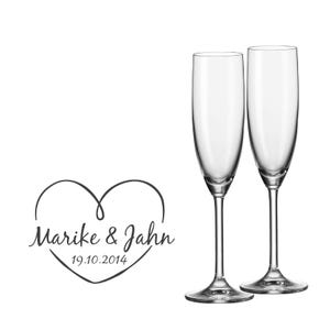LEONARDO 2 personalized champagne glasses for the wedding heart