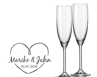LEONARDO 2 personalized champagne glasses for the wedding heart