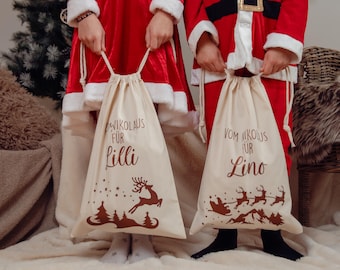 Santa Sack Personalized with Name Reindeer Deer Motif Santa Boots Santa Bag