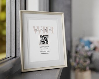 WiFi qr sign, wifi qr code sign, wifi sign qr code, wifi barcode sign, minimalist wifi sign cabin, wifi network sign, airbnb wifi sign