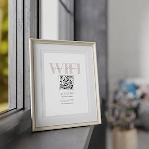 WiFi qr sign, wifi qr code sign, wifi sign qr code, wifi barcode sign, minimalist wifi sign cabin, wifi network sign, airbnb wifi sign