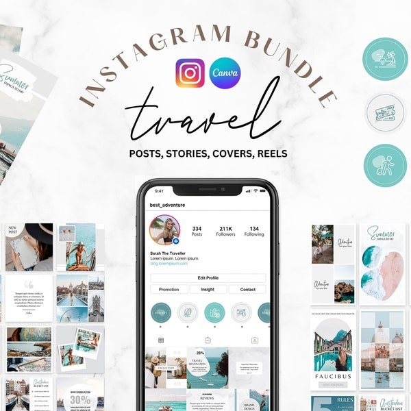 320 Travel Instagram Templates, Travel Agent Instagram Posts, Stories, travel blogger templates Canva, Travel Influencer Instagram Bundle