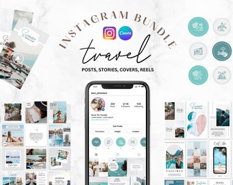 320 modèles Instagram de voyage, publications Instagram d'agent de voyage, histoires, modèles de blogueur de voyage Canva, ensemble Instagram d'influenceur de voyage