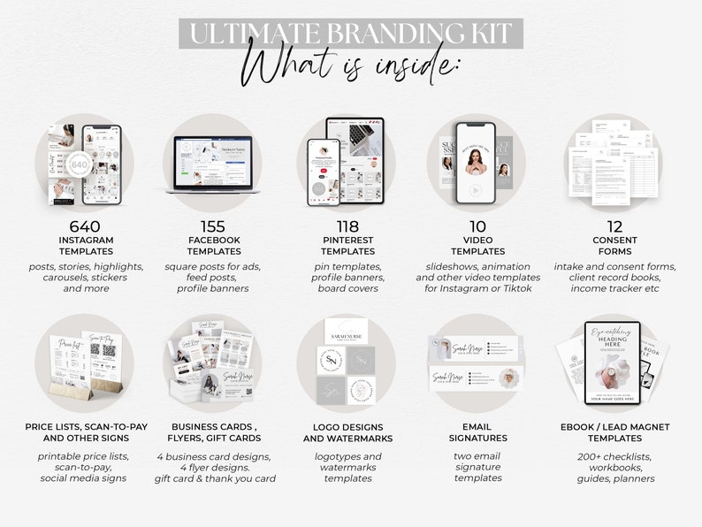 Branding Kit Templates, DIY Branding Kit, Social Media Branding Template Bundle, Instagram Bundle, Business Marketing Template Canva