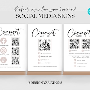 Multi QR Code Business Instagram Facebook Social Media Sign Printable Social Media Sign Template Custom QR Code Sign Connect with us sign