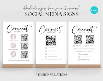 Multi QR Code Business Instagram Facebook Social Media Sign Printable Social Media Sign Template Custom QR Code Sign Connect with us sign