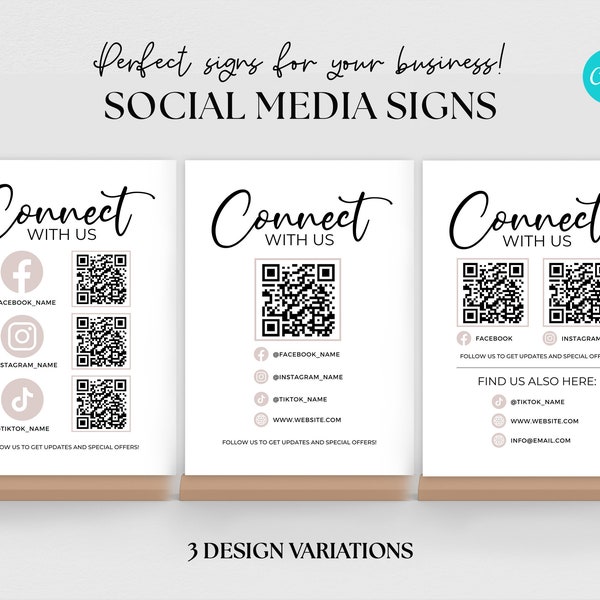 Multi QR Code Business Instagram Facebook Social Media Sign Printable Social Media Sign Template Custom QR Code Sign Connect with us sign