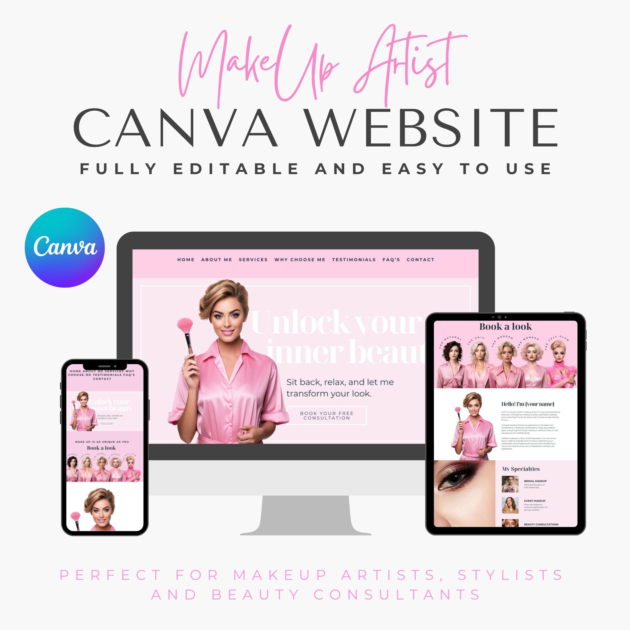 Canva Website Template for Makeup Artist Website for Mua Beauty ...