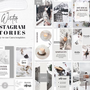 Modèles instagram d'hiver, modèle canva d'histoire Instagram, modèles instagram d'hiver blanc, contenu d'hiver pour instagram, histoires insta