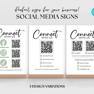 Multi QR Code Business Social Media Sign, Printable Social Media Sign Template, Custom QR Code Sign, Connect with us sign, Follow us sign