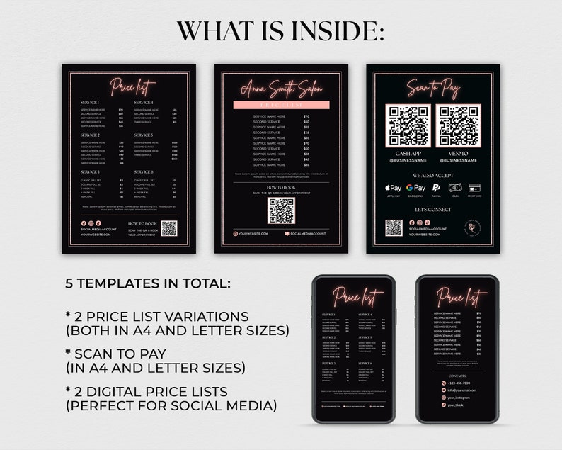 Price List Template Social Media Price List Template Beauty Etsy