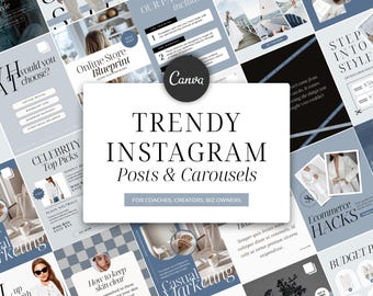 Coaching Instagram Canva Templates Instagram Template Bundle for Coach Consultant Therapist Business Blue Instagram post carousels