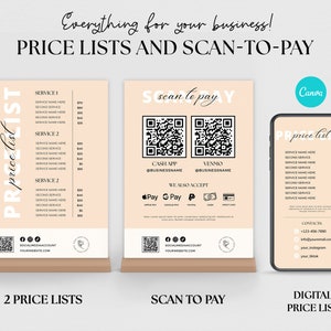 Scan to Pay Sign & Price List Template, QR Code Sign, Printable Payment Sign, Accepted Payments Sign, Pricing Sheet, Price Guide, Canva