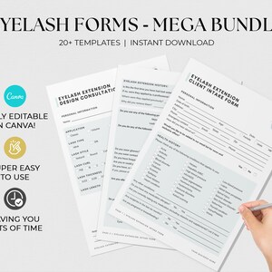 Formularze zgody na rzęsy Formularze przedłużania rzęs Edytowalny szablon zgody na rzęsy Konsultacja techniczna dotycząca rzęs Formularz przyjęcia rzęs Formularze salonów kosmetycznych Canva