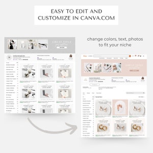 Peut inclure: Une capture d'&eacute;cran d'une liste de boutique Etsy pour des mod&egrave;les num&eacute;riques. La liste pr&eacute;sente un th&egrave;me de couleur rose et blanc avec une banni&egrave;re qui dit "GREAT TITLE" et une description qui dit "Mod&egrave;les Instagram modifiables pour les boutiques Etsy". La liste comprend une vari&eacute;t&eacute; de mod&egrave;les pour la marque, les m&eacute;dias sociaux, et plus encore.
