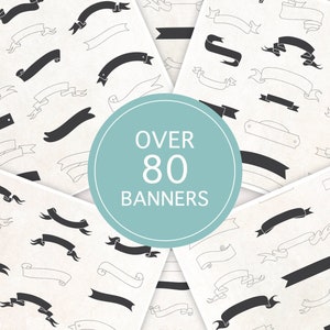 Ribbon Banner Clip Art, Commercial Use Vector Clipart, Banners Ribbons Labels, Handdrawn Banners collection