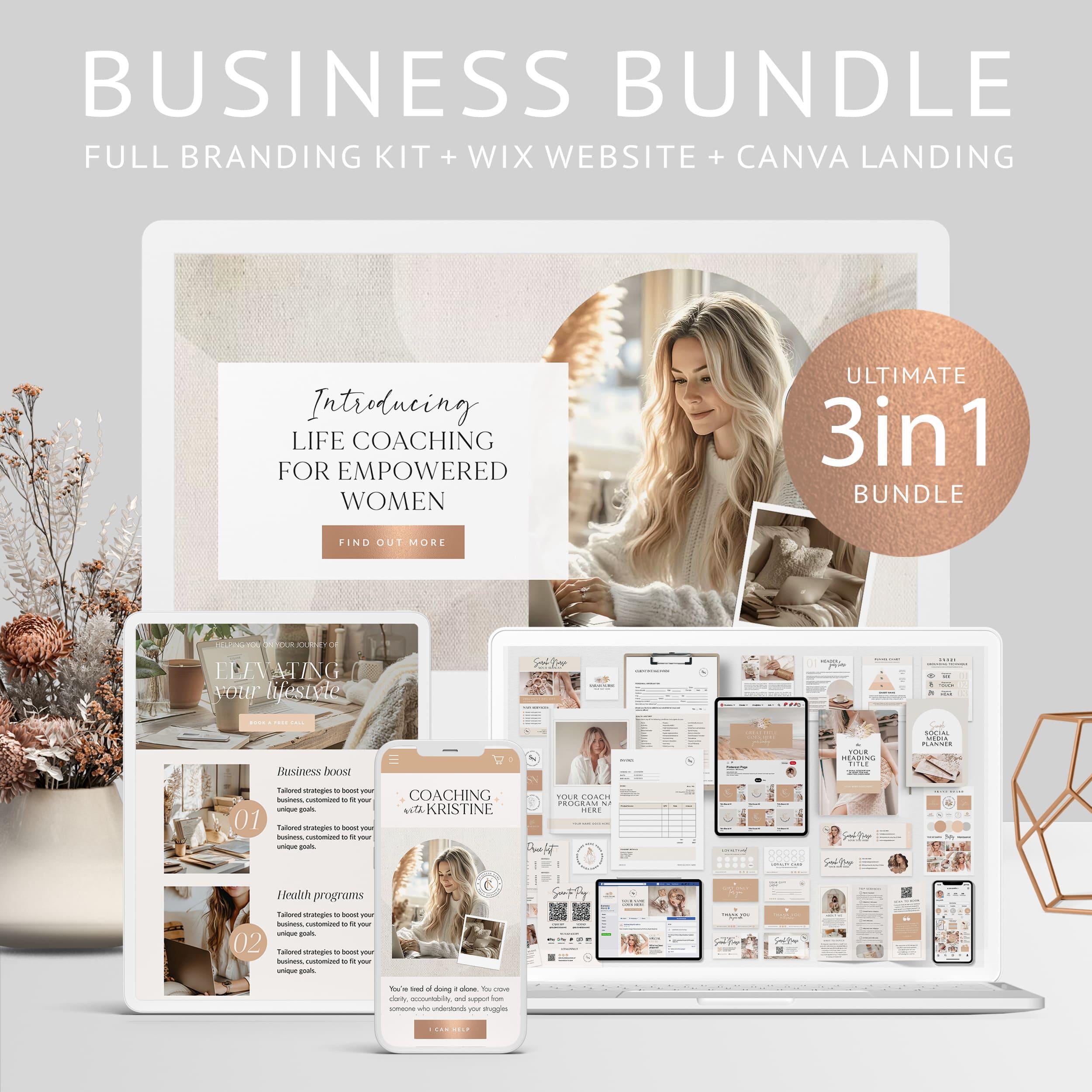 3-in-1 Coaching Business Template Bundle Online business All in One Bundle Wix Website Template Canva website Branding Kit Coach Marketing