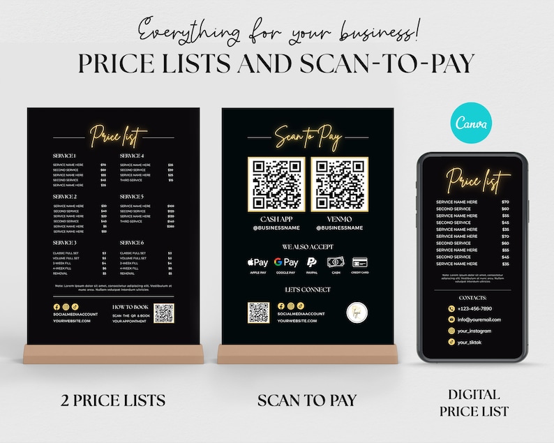 Scan to Pay Black Editable Template, Scan and Pay Sign, Printable QR ...