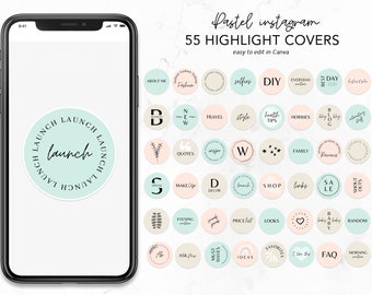 Pastel highlight covers | Instagram Highlight Covers for Canva | Pastel Instagram Highlights | Instagram Story Covers Pastel Colors