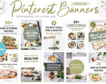 Pinterest Templates Food for Canva & Photoshop | Canva Pinterest Templates for food bloggers, nutritionists etc.