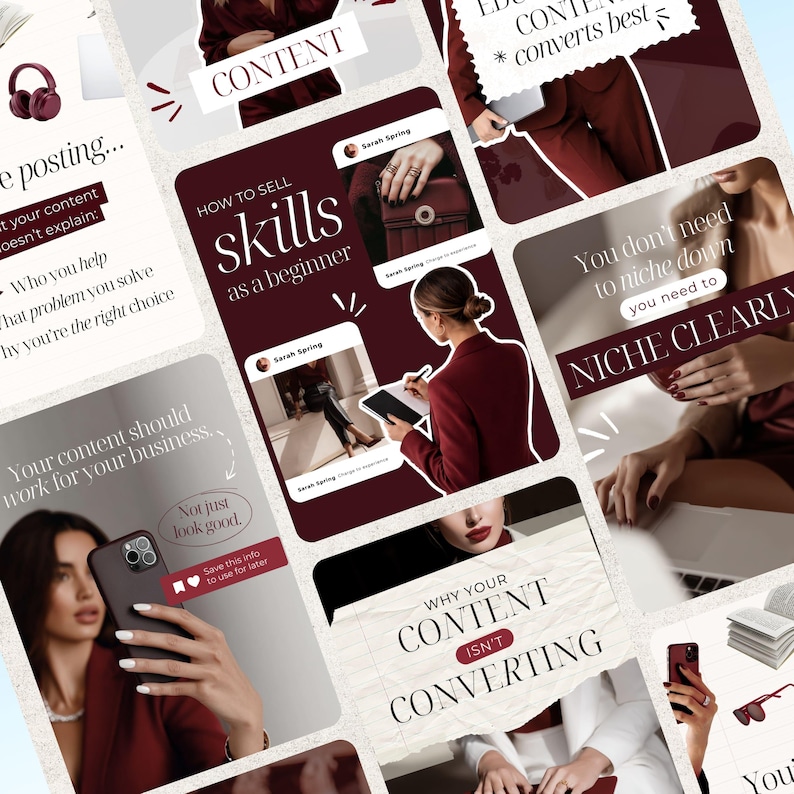 Burgundy Instagram Templates Social Media Manager Instagram Posts Canva ...