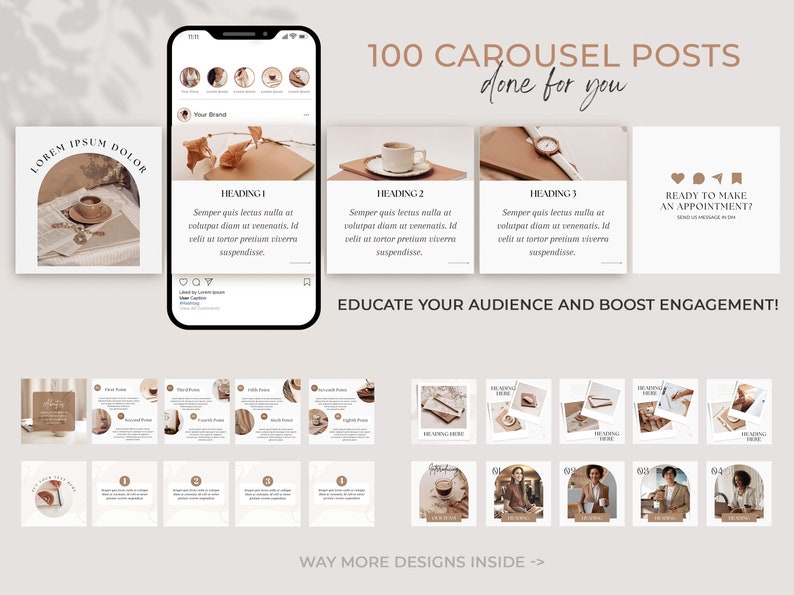 Instagram Bundle, Instagram Post Templates Canva, Instagram Templates for Business, Marketing Templates, Brown Instagram, Social media posts