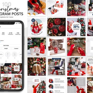 100 Christmas instagram post templates, Christmas Social Media Templates, Canva Xmas Posts, Xmas Instagram feed, Christmas holidays ig posts