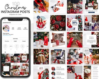 100 Christmas Instagram Post Templates, Festive Canva Designs