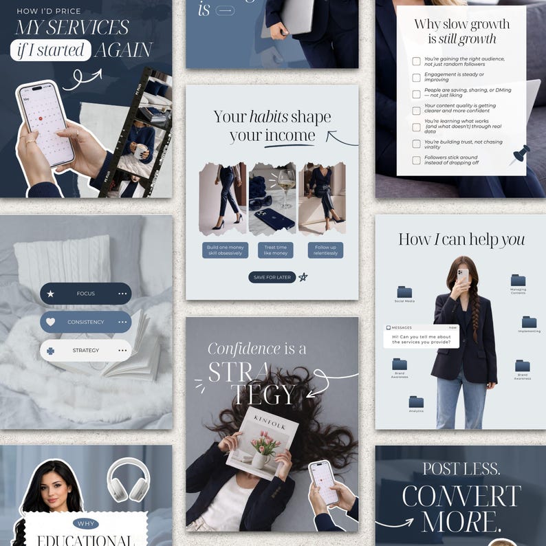Elegant Instagram Carousel Templates for Coaches Blue Instagram Posts ...