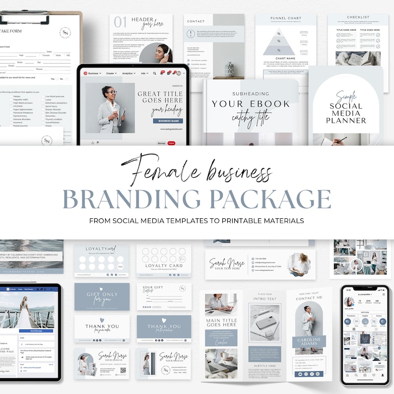 Brand kit Canva Branding Package Business template Bundle Branding Kit Social media Template Small business template Canva Branding Kit Blue