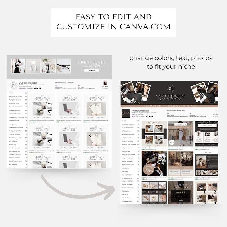 Etsy Store Template Etsy Shop Kit Etsy Shop Banner Etsy Shop Branding Kit Etsy Shop Bundle Etsy Canva Templates Etsy branding dark aesthetic