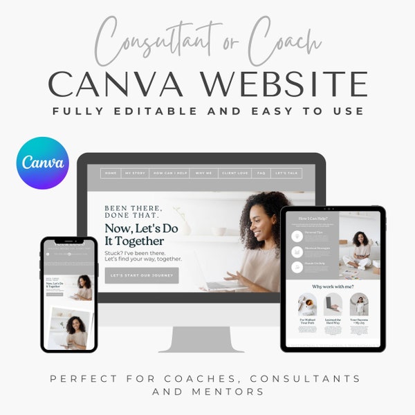 Modèle de site Web Canva pour coach, consultant en affaires, esthétique minimaliste Modèle de page de vente Canva Page de service commercial de coaching