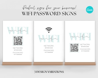 WiFi Password Sign, Editable WiFi Sign Template, WiFi Password Printable, WiFi qr code sign, WiFi signs qr code, WiFi print, Canva template