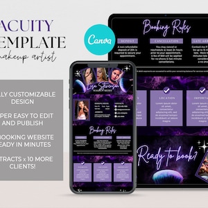 Makeup Acuity Template, Acuity Scheduling Template, Acuity Site Template, Appointment Booking Site, Beauty Acuity Booking Site Purple