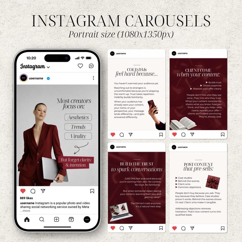 Burgundy Instagram Templates Social Media Manager Instagram Posts Canva ...