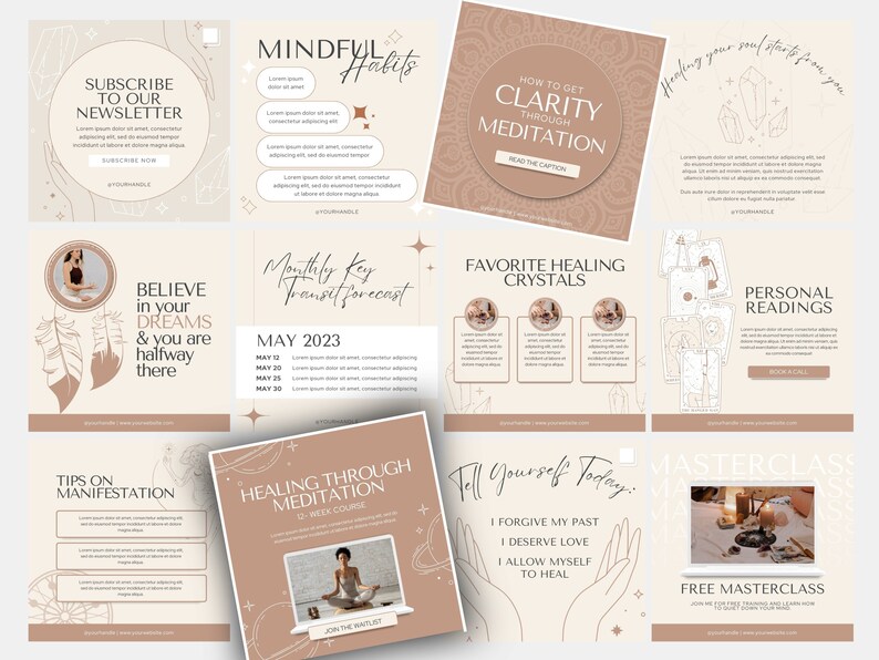 Spiritual Instagram Template, Mystical Instagram Templates, Spiritual Coach Social Media, Chakra Healing Posts, Holistic Wellness Coach Yoga