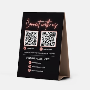 QR social media sign, QR code sign template, Connect with us sign, Follow us on facebook sign, Follow us on instagram sign, Lets get social