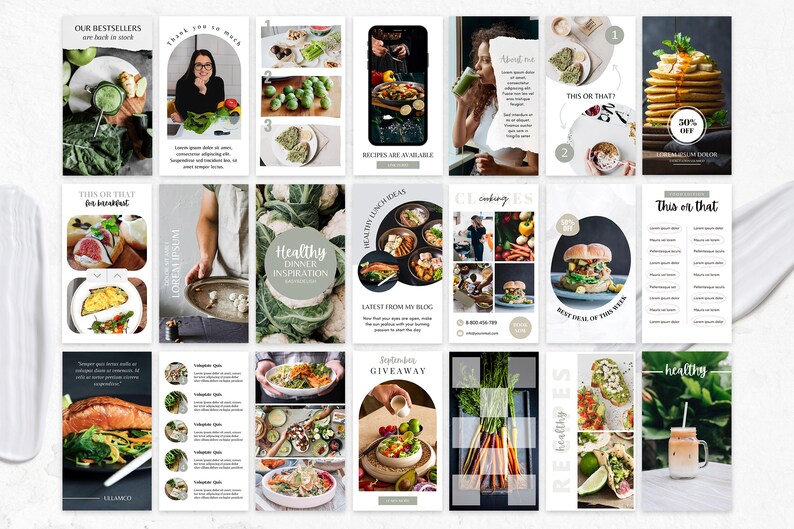 Food Instagram Post Bundle, Food Blogger Post Templates for Canva ...
